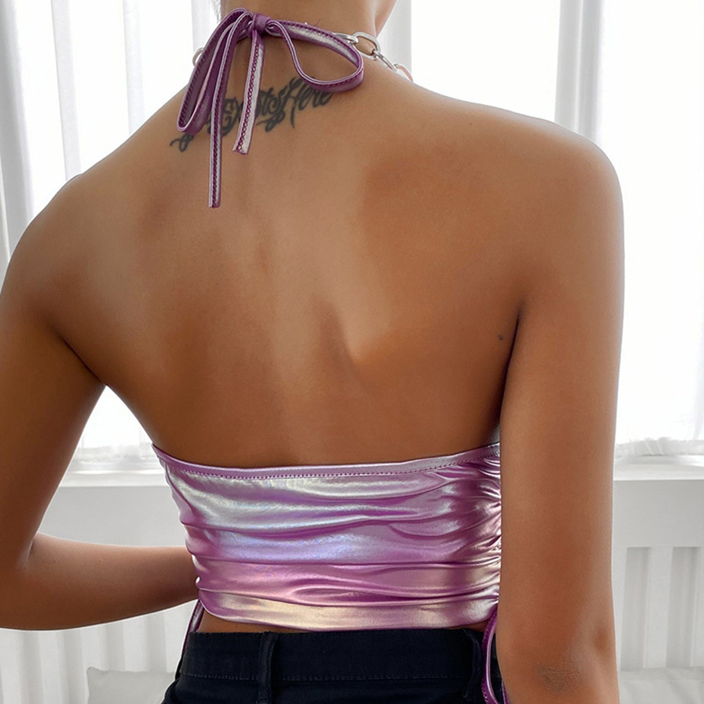 Y2K Pink Holographic Top Chain Straps