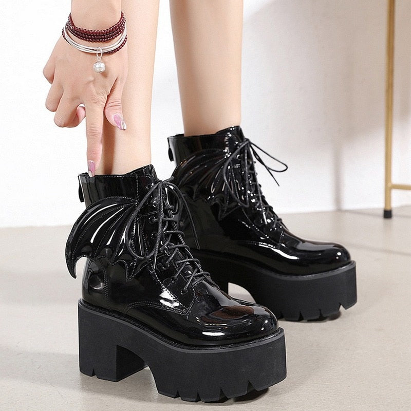 Gothic Demon Wings Ankle Boots