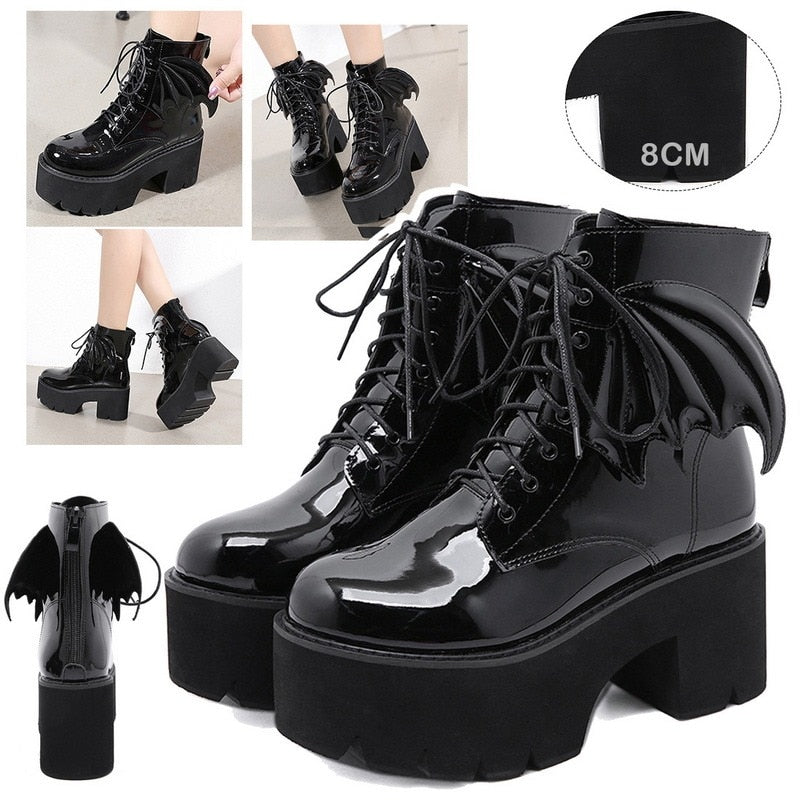 Gothic Demon Wings Ankle Boots