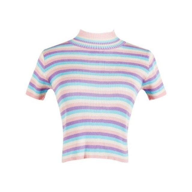 Pastel Striped Crop Top Tee