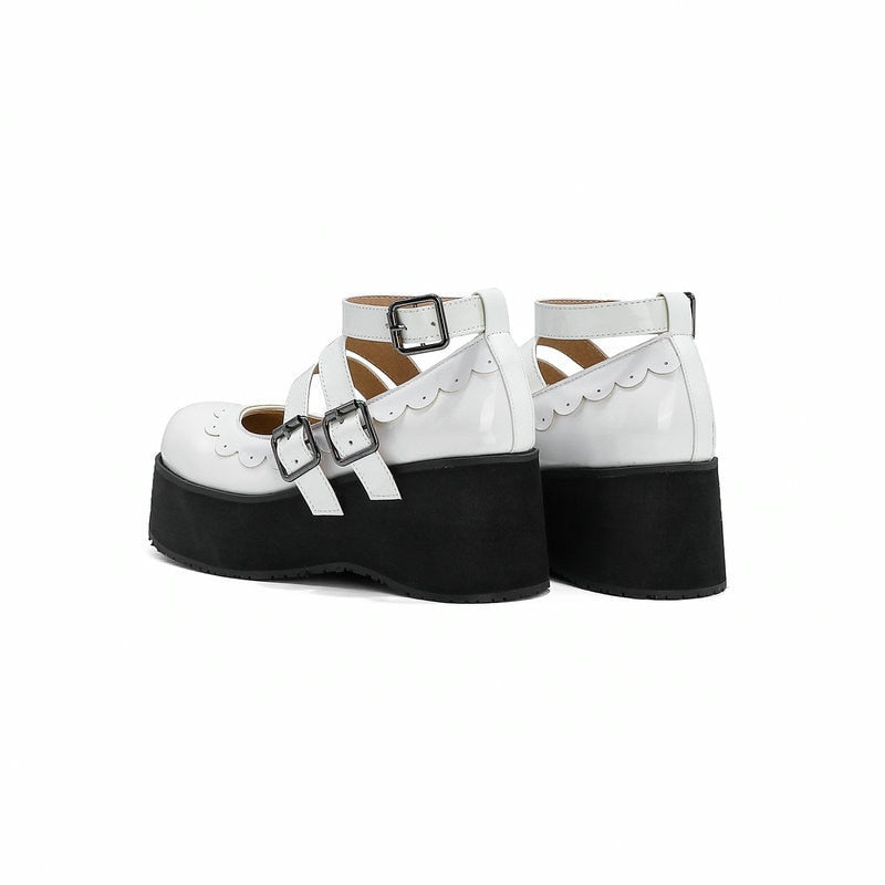 Sweet Goth Mary Jane Shoes White Trim - White