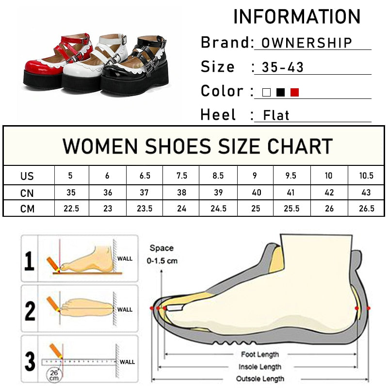 Sweet Goth Mary Jane Shoes White Trim - Red