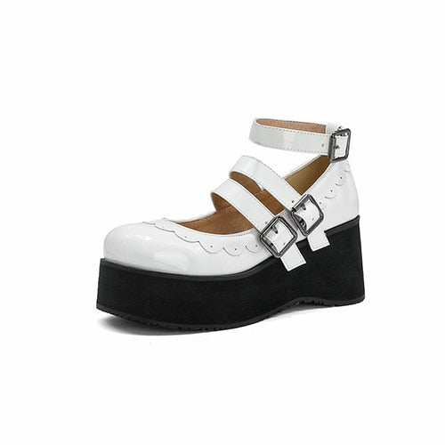 Sweet Goth Mary Jane Shoes White Trim - White