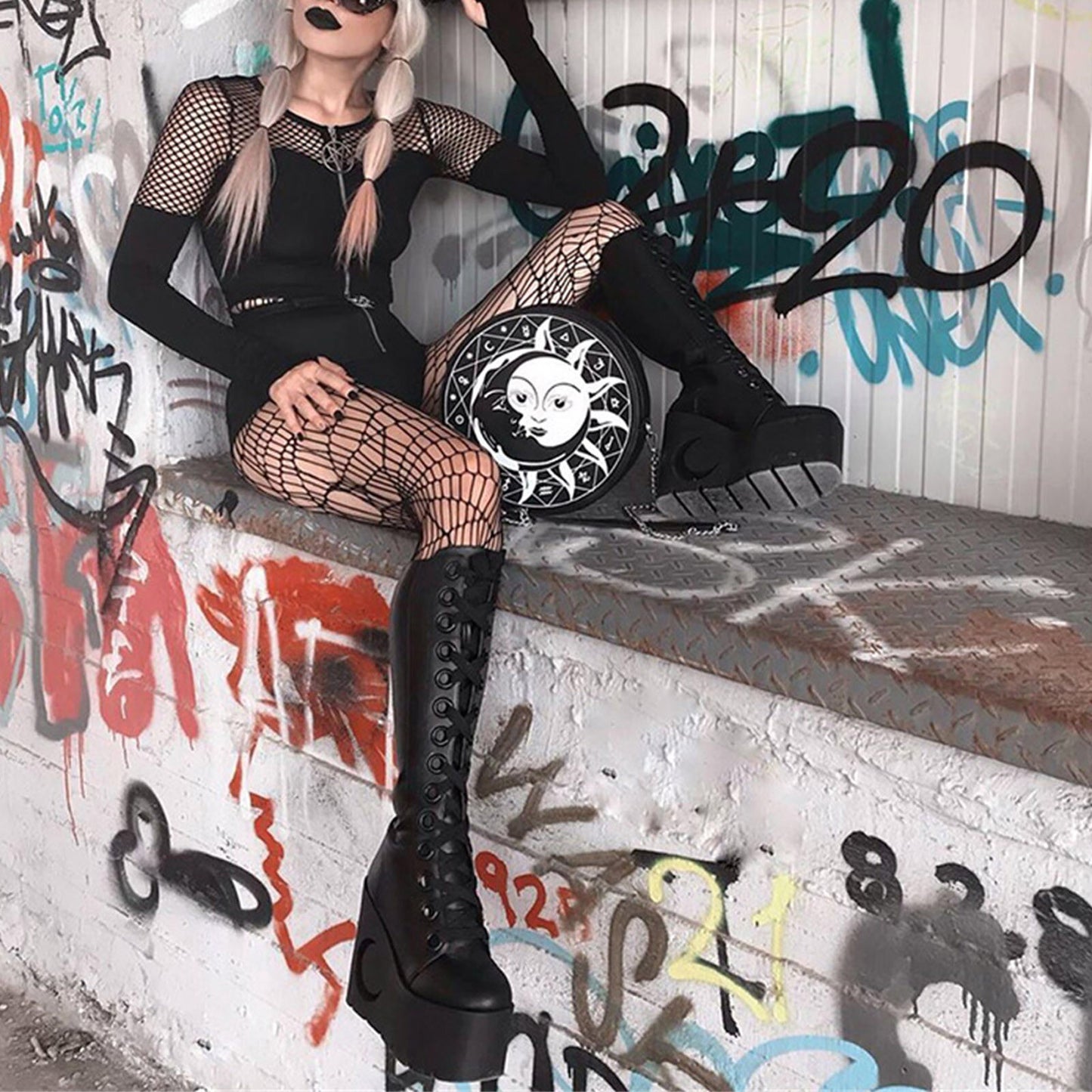 Gothic Pentagram Zipper Mesh Tee