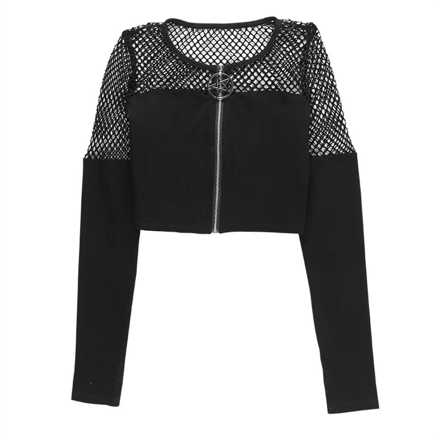 Gothic Pentagram Zipper Mesh Tee
