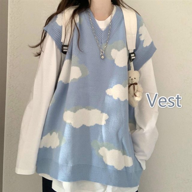 Clouds Knitted Vest Soft Girl Aesthetic Kawaii Cute Sweaters for