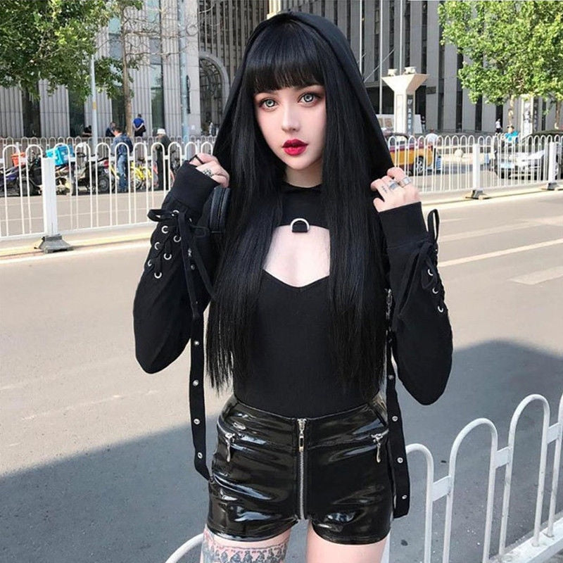 goth gear Gothic Hoodie with Straps – Aesthetics Boutique