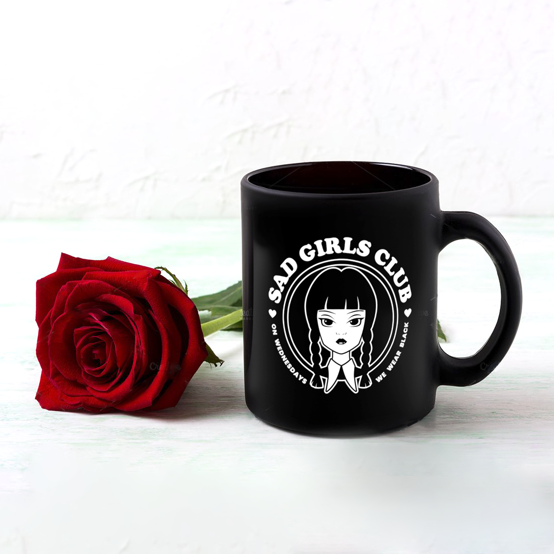 Wednesday Addams Sad Girls Club Black Coffee Mug