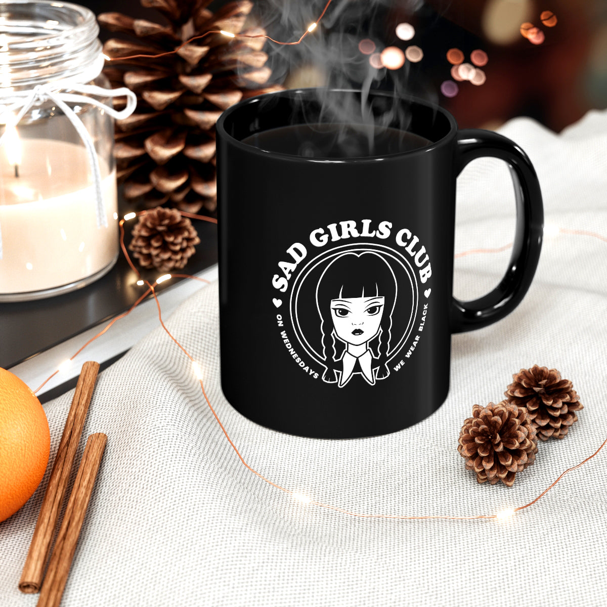 Wednesday Addams Sad Girls Club Black Coffee Mug