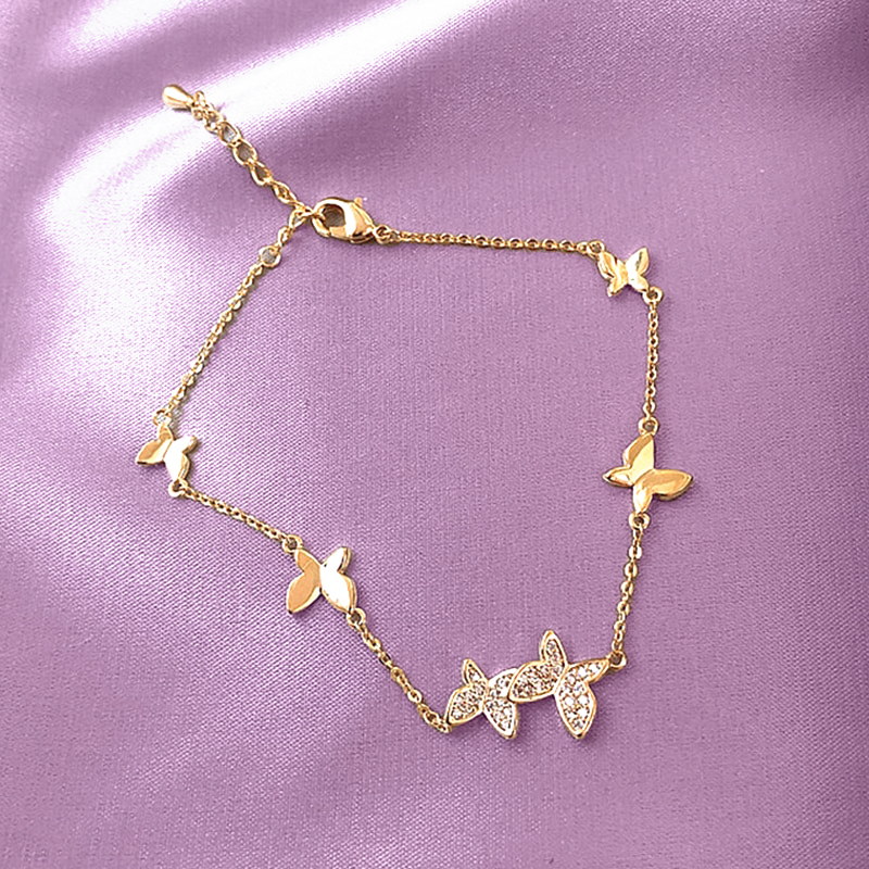 Soft Girl Aesthetic Gold Diamonds Butterfly Bracelet