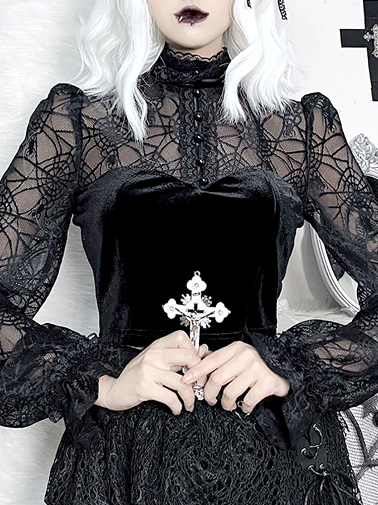 Gothic Elegant Lace Velvet Blouse