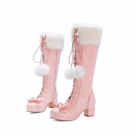 Kawaii Aesthetic Coquette Womens Pink Winter Boots – The Kawaii