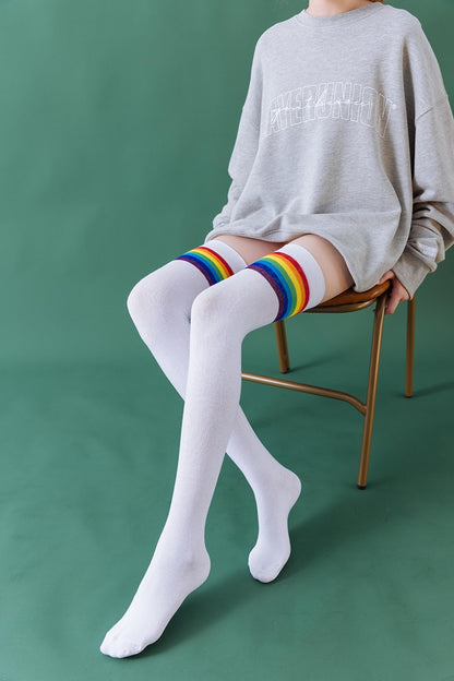 Rainbow Thigh High Tube Socks - White – Aesthetics Boutique
