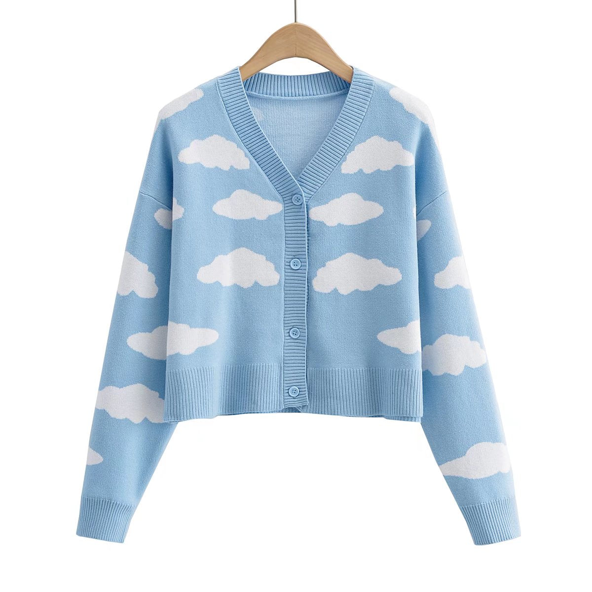 Aesthetic Clothes - Kawaii Clouds Knitted Cardigan - Soft Girl