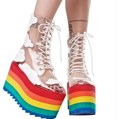 Transparent Platform Rainbow Ankle Boots