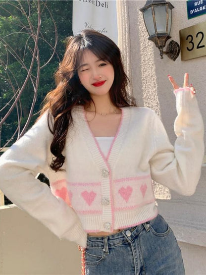 Korean Coquette Heart Cardigan