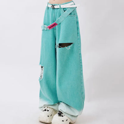 Korean Streetwear Baggy Jeans Teal Blue