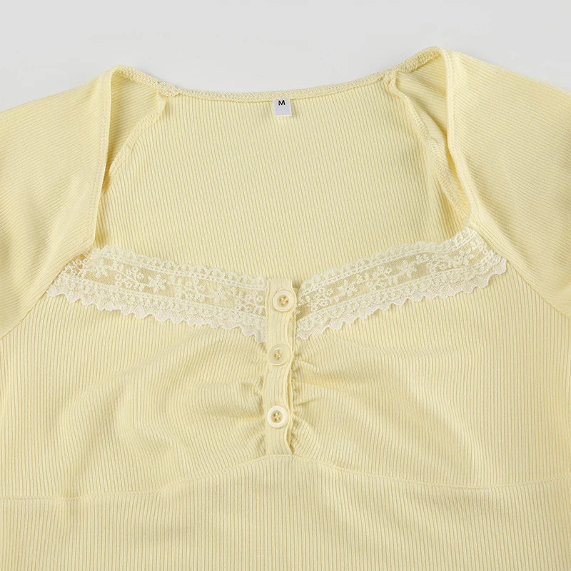 Sweet Girl Summer Yellow Top Lace Trim