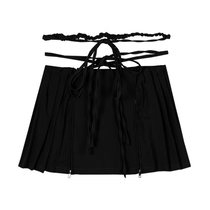 Fairy Grunge Lace-up Double Zipper Mini Skirt