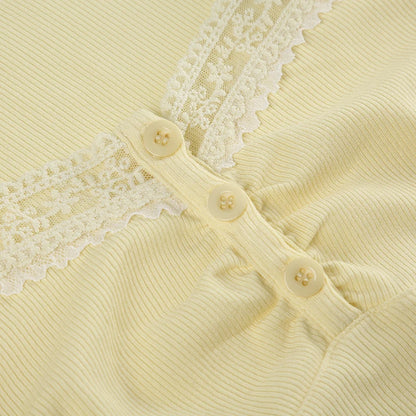 Sweet Girl Summer Yellow Top Lace Trim