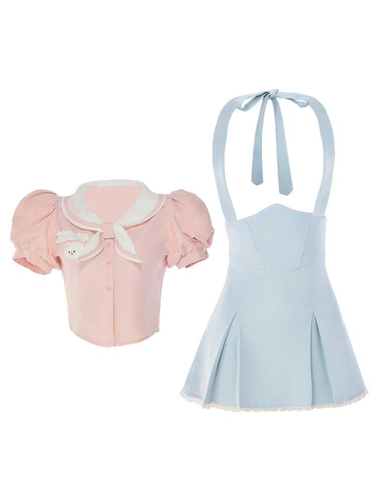 Dollette Shop - Sweet Girl Two Piece Set - Kawaii Clothes - Blue Pink –  Aesthetics Boutique