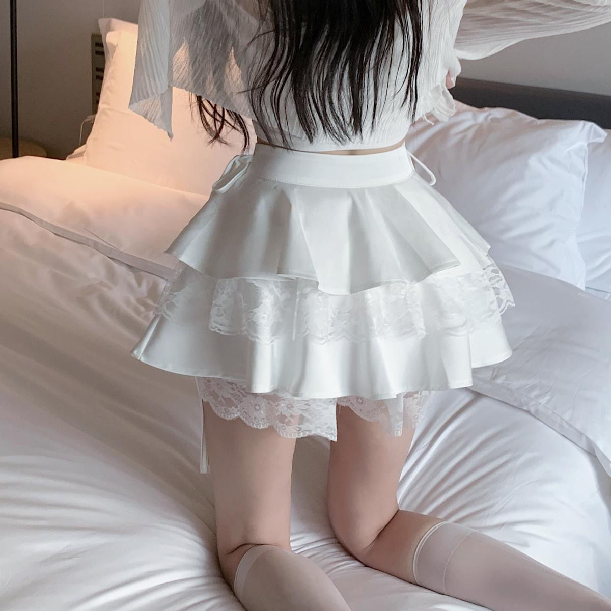 Dollette Ruffle Double Layer Mini Skirt White