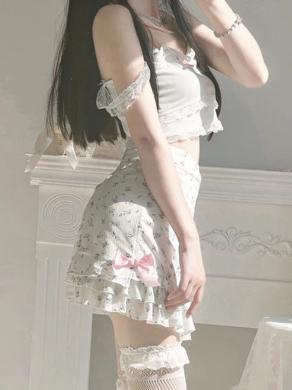 Floral Ruffle Mini Skirt