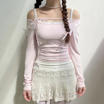 Sweet Girl Lace-up Long Sleeve Top