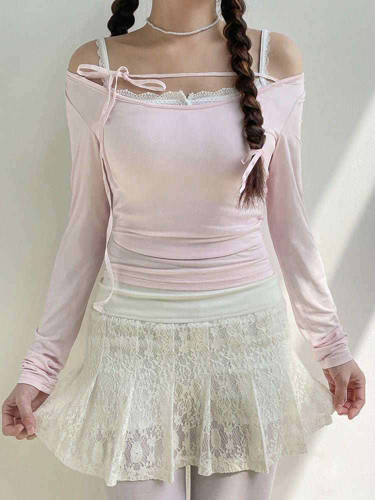Sweet Girl Lace-up Long Sleeve Top