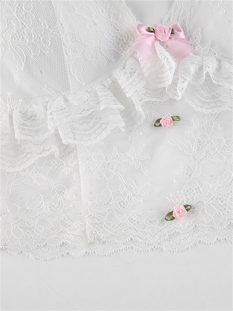 Dollette Lace Top Pink Ribbons