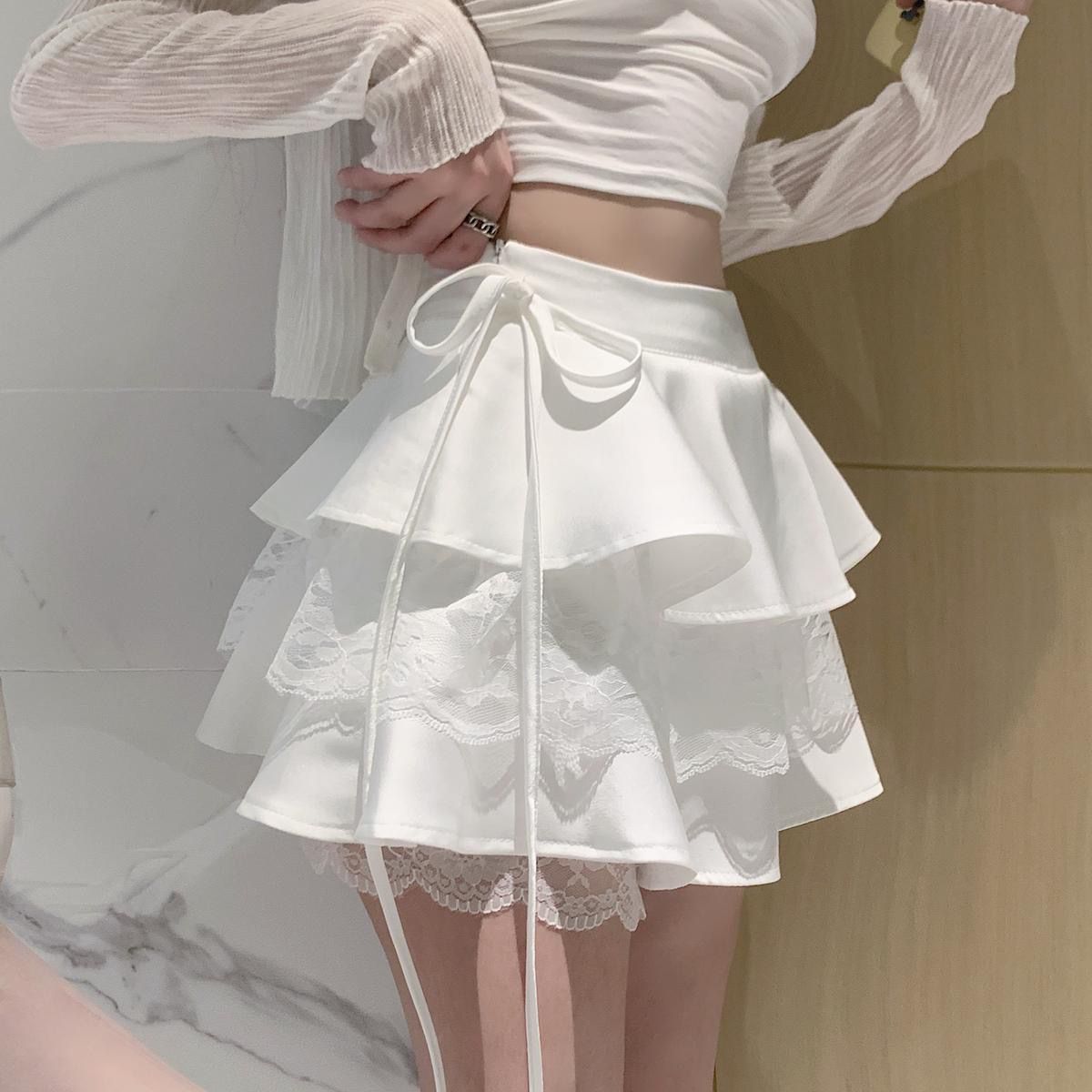 Dollette Ruffle Double Layer Mini Skirt White
