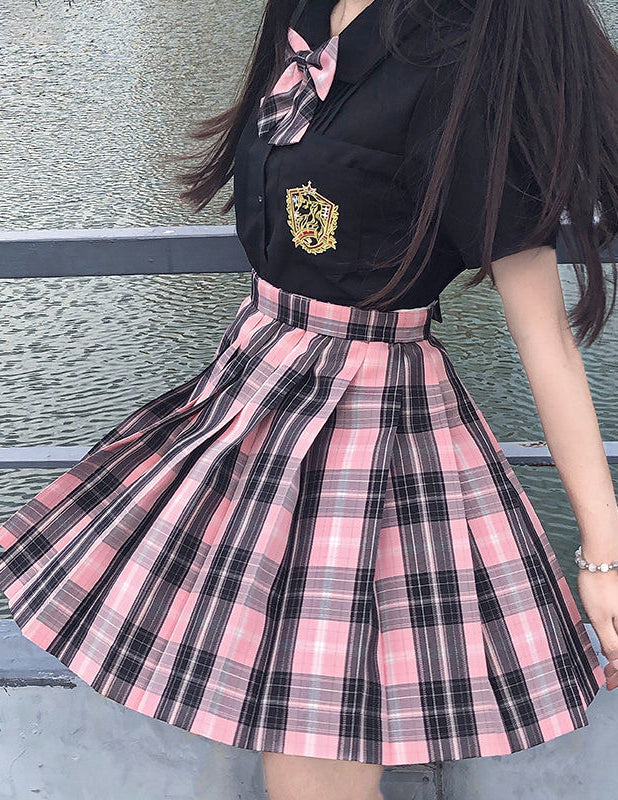 Black Pink Preppy Style Plaid Skirt Aesthetics Boutique