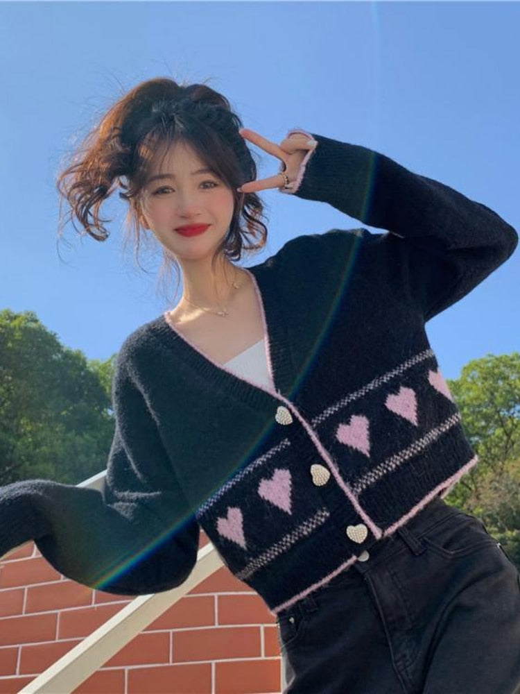 Korean Coquette Heart Cardigan