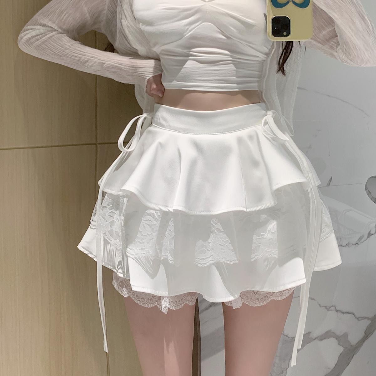 White ruffle outlet skirt mini