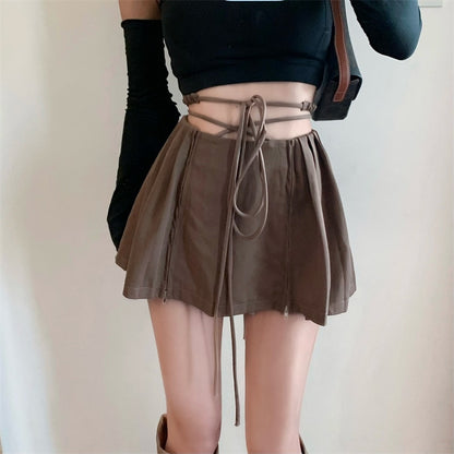 Fairy Grunge Lace-up Double Zipper Mini Skirt