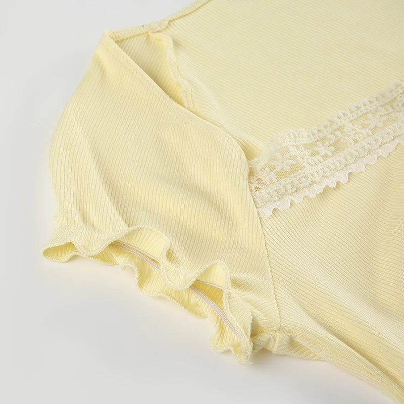 Sweet Girl Summer Yellow Top Lace Trim