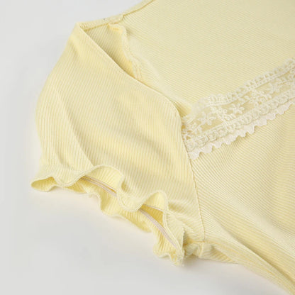 Sweet Girl Summer Yellow Top Lace Trim