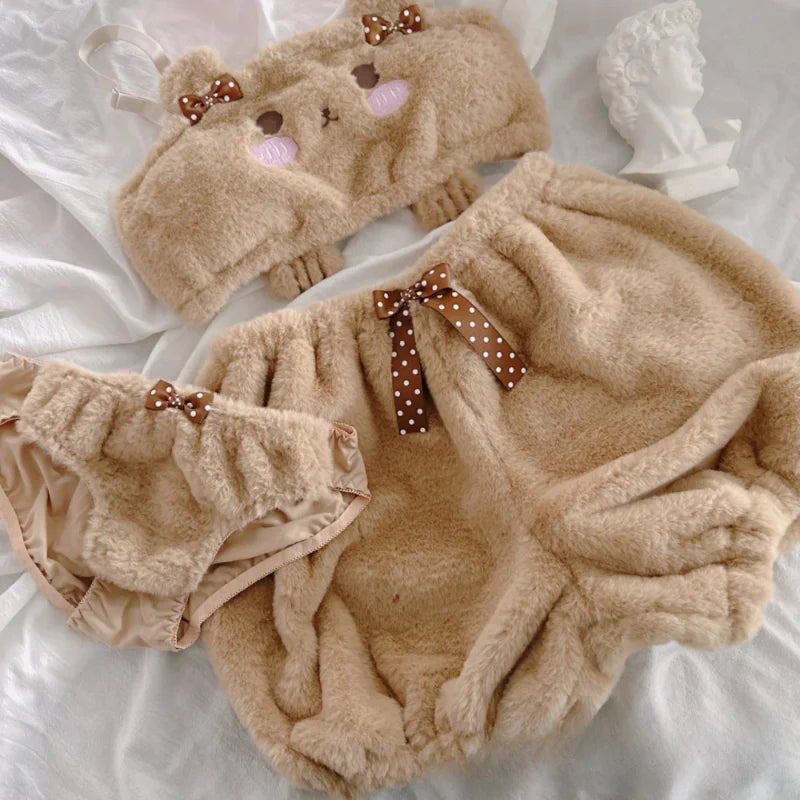 Luxurious Bear Heart Plush Bra Set - Soft and Sexy Women's Underwear –  KEMOLENE™