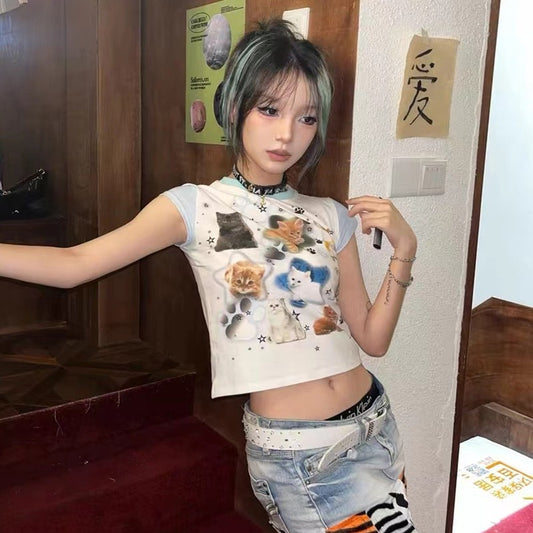 Cute Cats Aesthetic Crop Tee