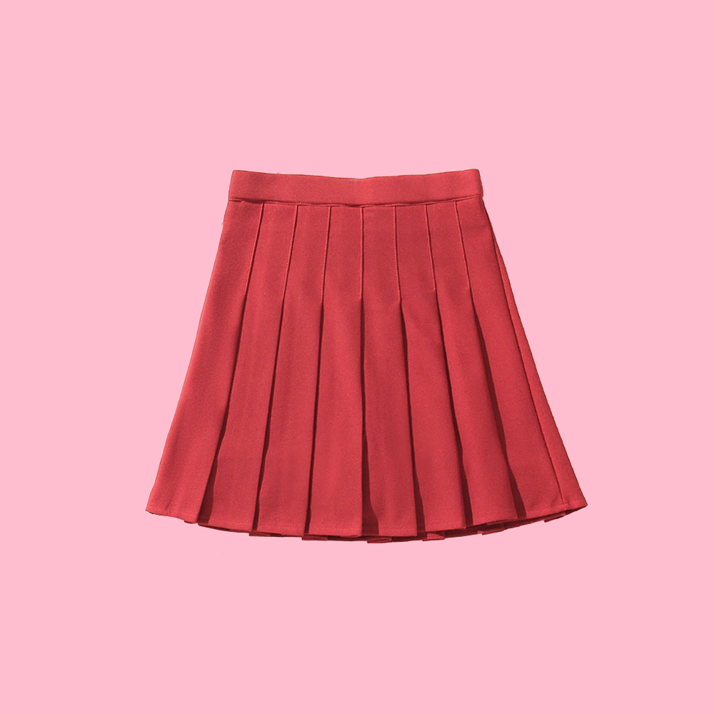 High Waist Mini Pleated Skirt Red