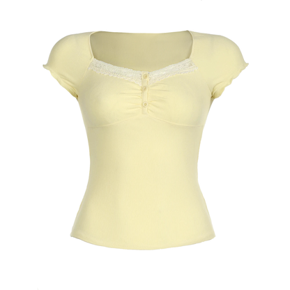 Sweet Girl Summer Yellow Top Lace Trim