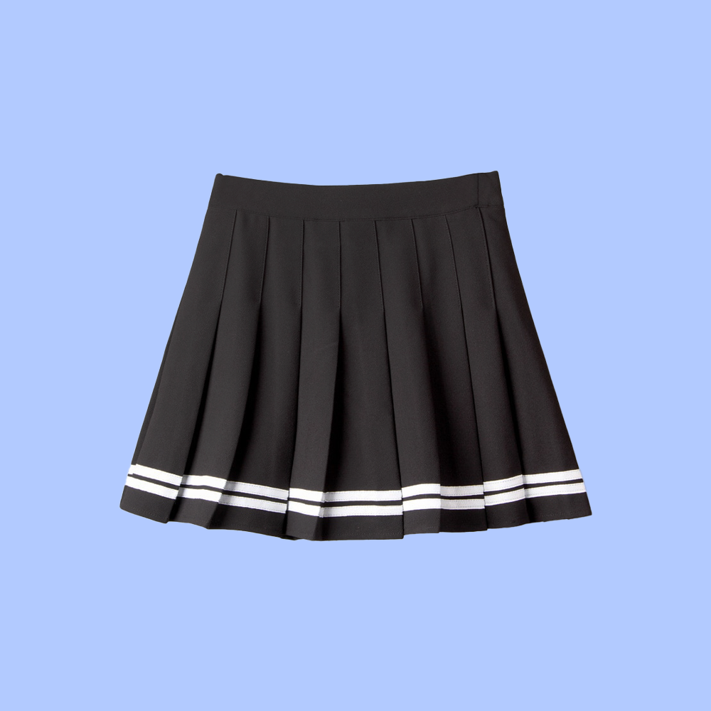Dark Academia Preppy Mini Pleated Skirt Black