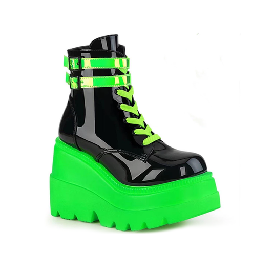 Darkwave Cyber Punk Rave Neon Green Platform Shoes
