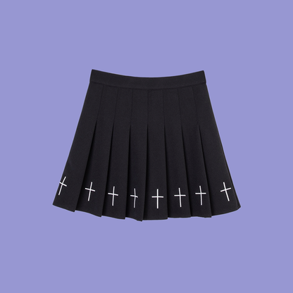 Aesthetic Clothes Dark Grunge Skirt - Gothic Cross Pleated Mini