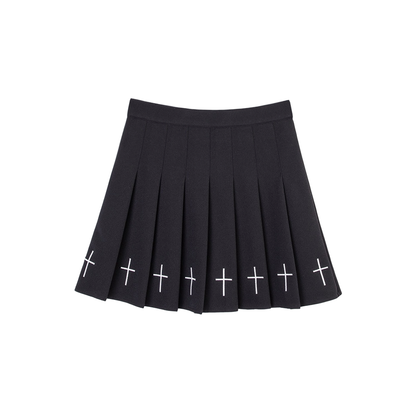 Gothic Cross Pleated Mini Skirt Black
