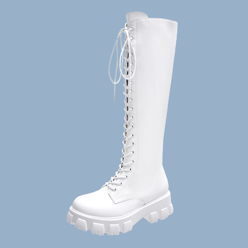 White Knee High Low Platform Boots