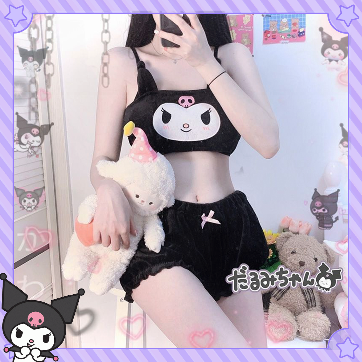 Kuromi Lingerie Tube Top Bra Set Sanrio eGirl Underwear – Aesthetics  Boutique
