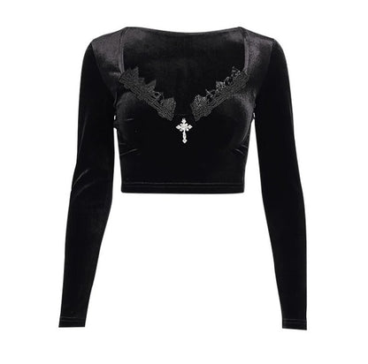 Long Sleeve Gothic Top with Lace Trim