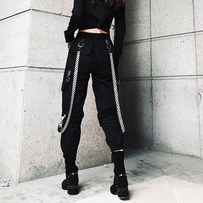 Egirl Gothic Black Straps Cargo Pants