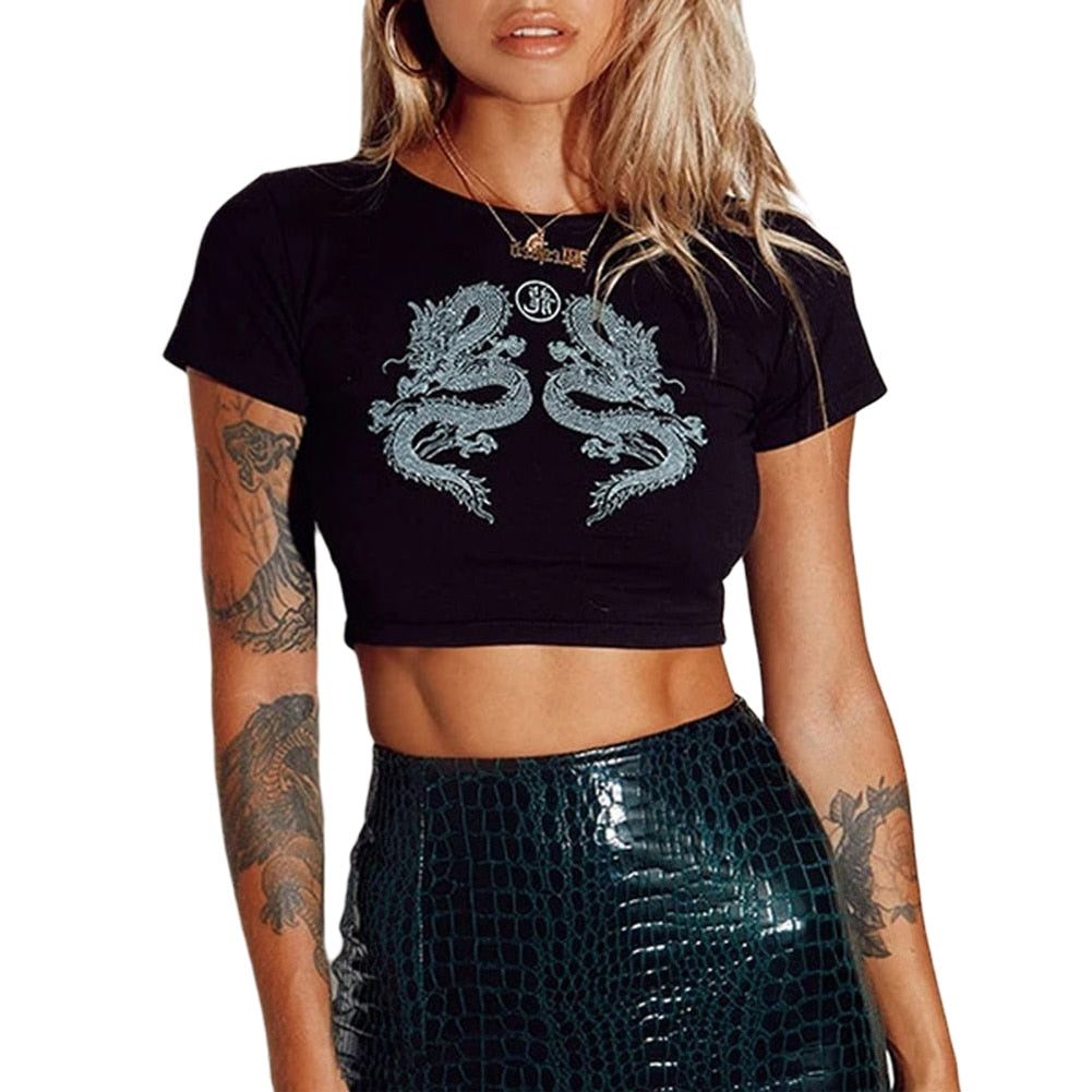 Egirl Goth Grunge Dragon Print Crop Top